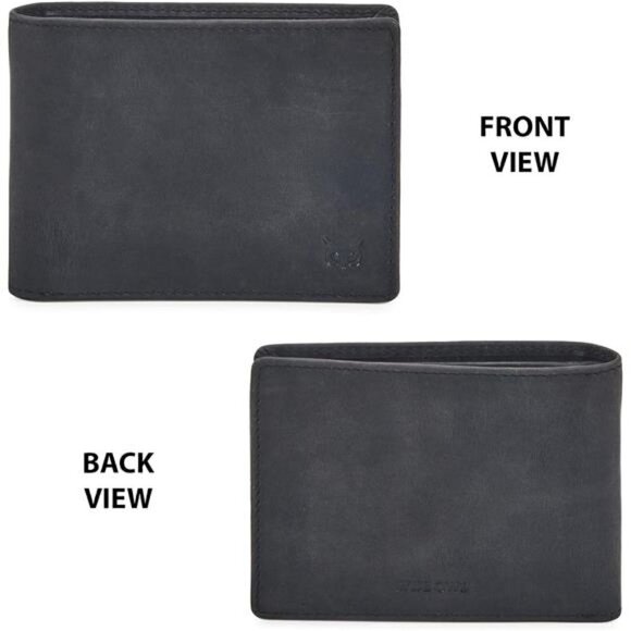 Genuine Leather Mens Bi fold Wallet RFID Blocking Slim Pocket Thin ID BLACK NEW - Picture 5 of 6